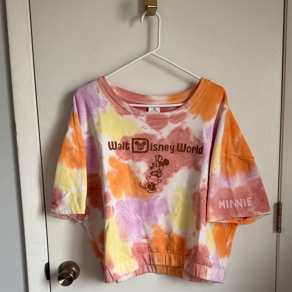 Disney Tie-Dye Minnie Women’s Cropped Sweatshirt - Pink, Orange, Yellow